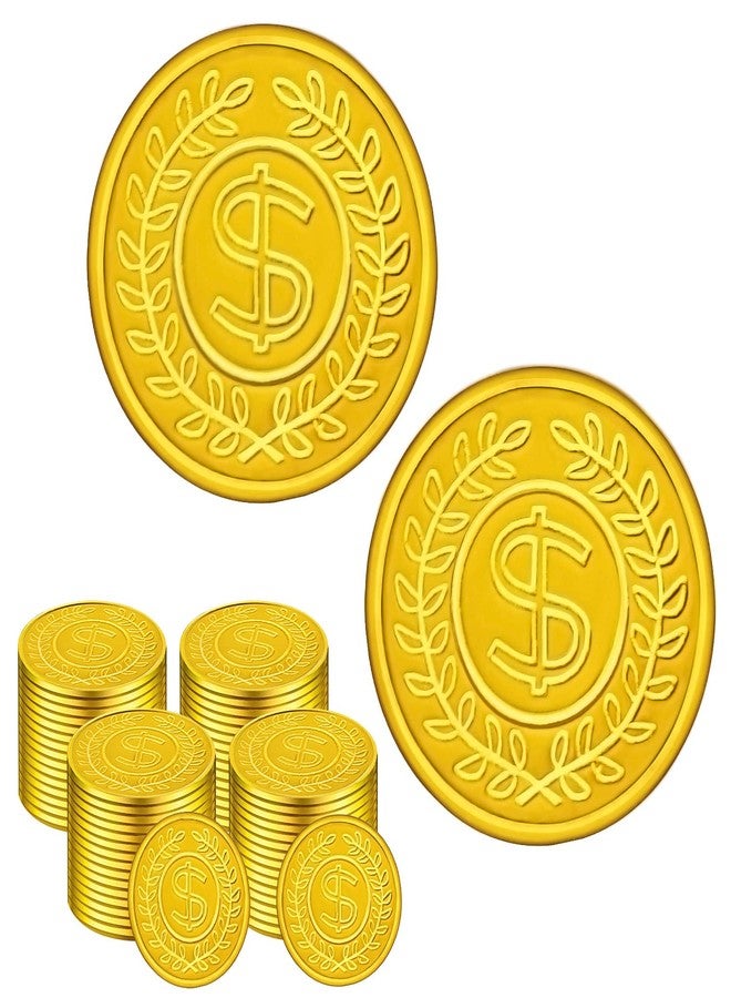 SpinLaLa 100 Count Plastic Gold Coins Set, Pirate Treasure Gold Play Coins for Party Theme Props Decorations, Lucky Draw Games Treasure Hunt - Image 1